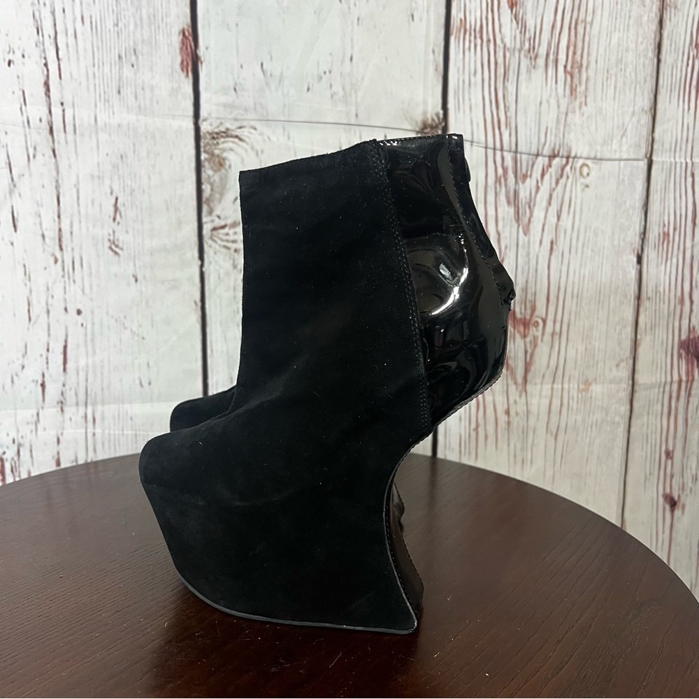 JEFFREY CAMPBELL NITE MATE Chic Black Suede & Patent Platform Ankle Booties 7 - Picture 3 of 10